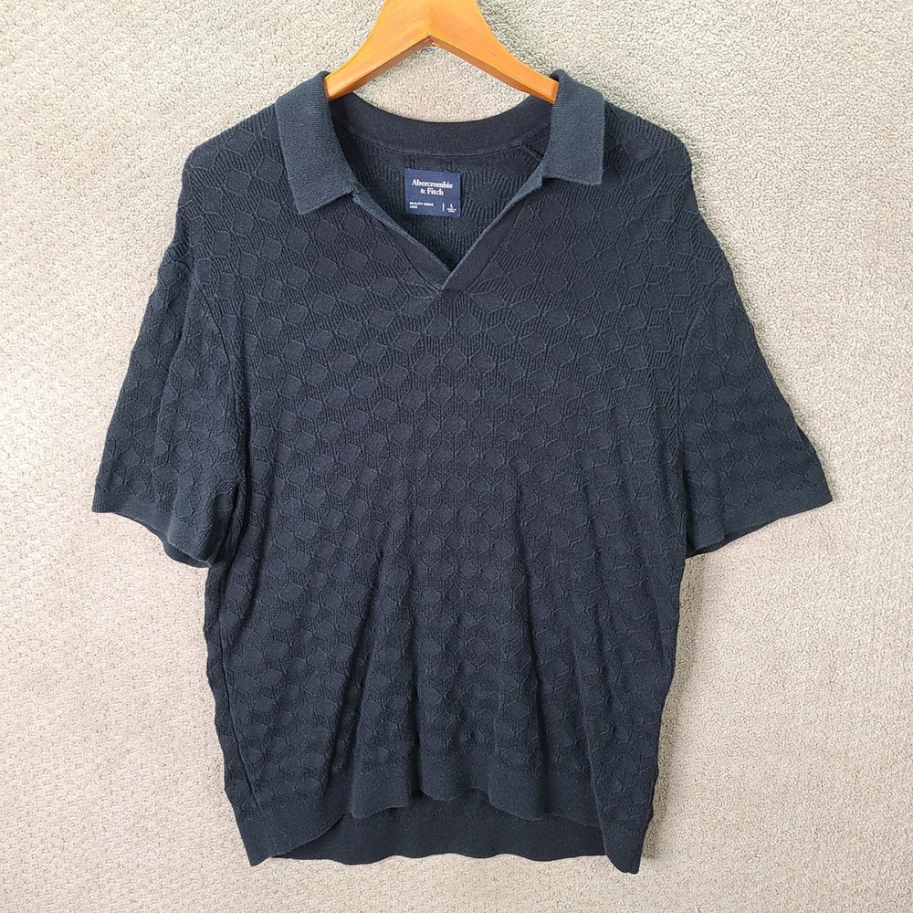 Abercrombie & Fitch Polo Mens Large Black Knit Short Sleeve Cotton Blend Casual